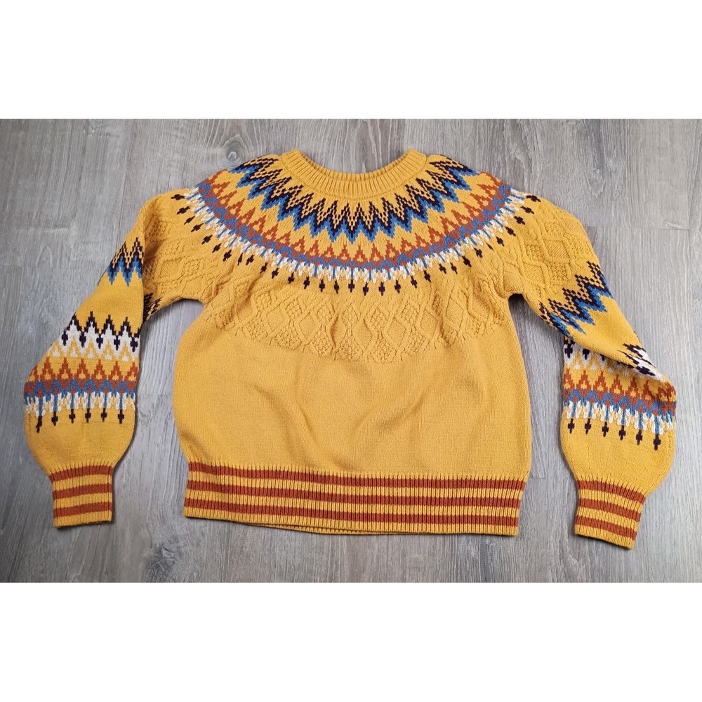 Sundance Women's Sz S Yellow Sweater Fair Isle Nordic Boho Cotton Wool Blend - Picture 2 of 11